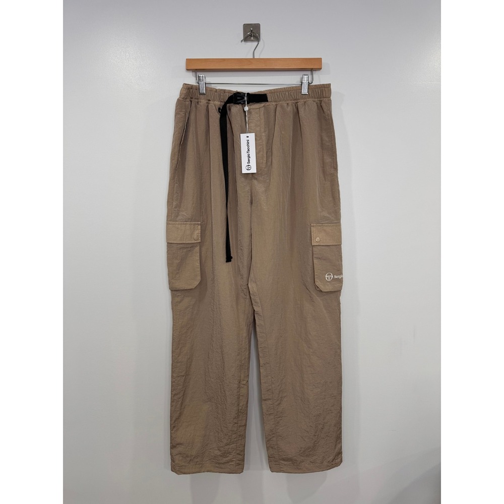 NWT Sergio Tacchini Men Tan Gavino Cargo Pants Crinkle Mesh Lined Medium